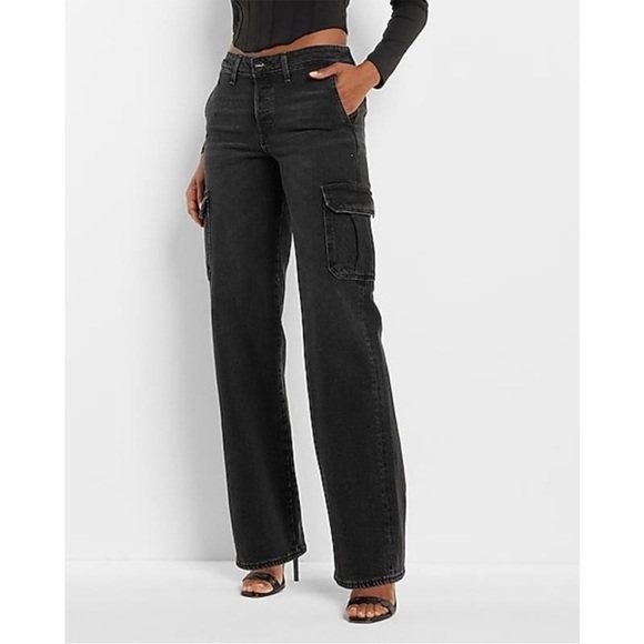 Express 8S low Rise Washed Baggy Straight 0784 Cargo Relax Straight Jeans short - Picture 3 of 13